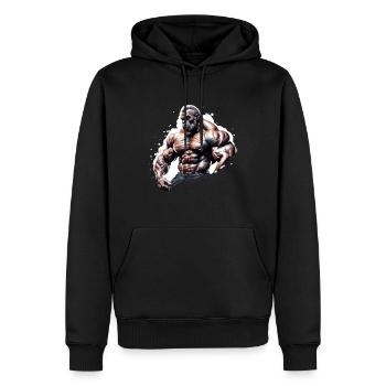 Bodybuilder / Sport / Fitness / Affe / Muskeln - Männer Premium Bio Hoodie - Schwarz - Vorne - Nico (187cm)