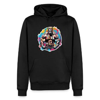Bodybuilder / Sports / Fitness / Singe / Muscles - Sweat à capuche Premium bio Homme - noir - Devant - Nico (187cm)