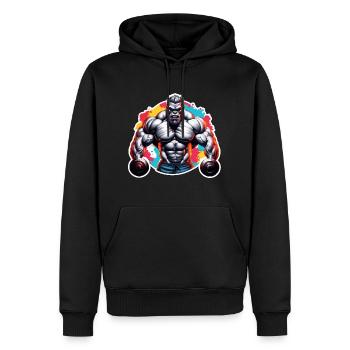 Bodybuilder / Sports / Fitness / Singe / Muscles - Sweat à capuche Premium bio Homme - noir - Devant - Nico (187cm)