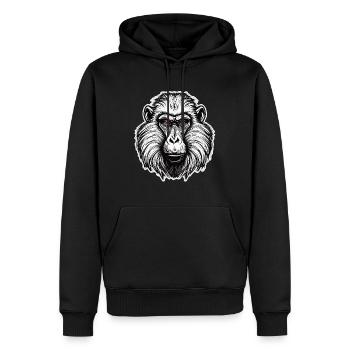 Affe / Tier / Zoo / Babian / Wild / Comic - Männer Premium Bio Hoodie - Schwarz - Vorne - Nico (187cm)