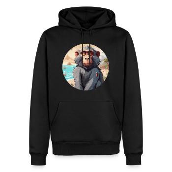 Affe / Tier / Zoo / Babian / Wild / Comic - Männer Premium Bio Hoodie - Schwarz - Vorne - Nico (187cm)