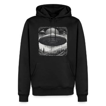 Alien / Vaisseau spatial / OVNI / Zone 51 / Tout / Mars - Sweat à capuche Premium bio Homme - noir - Devant - Nico (187cm)