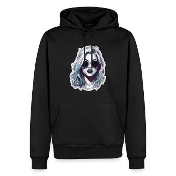 Femme / Jolie / Portrait / Cheveux colorés / Modèle - Sweat à capuche Premium bio Homme - noir - Devant - Nico (187cm)