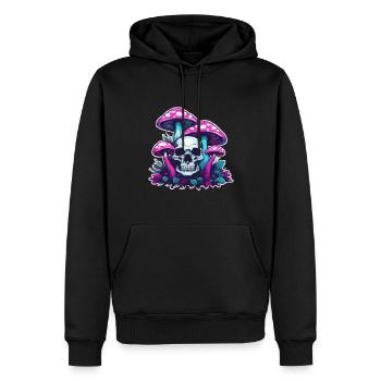 Pilz / Mushroom / Wiese / Wald / Goa / Psy - Männer Premium Bio Hoodie - Schwarz - Vorne - Nico (187cm)