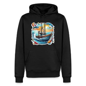 Bateau pirate / Bateau / Mer / Océan / Vagues - Sweat à capuche Premium bio Homme - noir - Devant - Nico (187cm)