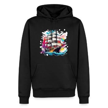 Bateau pirate / Bateau / Mer / Océan / Vagues - Sweat à capuche Premium bio Homme - noir - Devant - Nico (187cm)