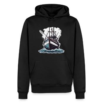 Bateau pirate / Bateau / Mer / Océan / Vagues - Sweat à capuche Premium bio Homme - noir - Devant - Nico (187cm)