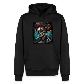 Crâne / Crâne / Squelette / Gothique / Tatouage - Sweat à capuche Premium bio Homme - noir - Devant - Nico (187cm)