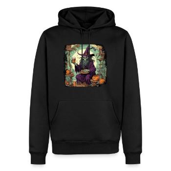 Manuel de la sorcière / grimoire / Halloween / automne - Sweat à capuche Premium bio Homme - noir - Devant - Nico (187cm)