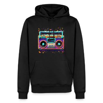 Radio / Analogique / Musique / Fréquence / Haut-parleurs - Sweat à capuche Premium bio Homme - noir - Devant - Nico (187cm)