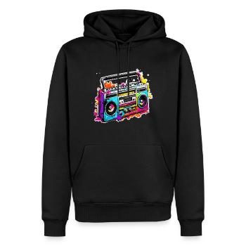 Radio / Analogique / Musique / Fréquence / Haut-parleurs - Sweat à capuche Premium bio Homme - noir - Devant - Nico (187cm)