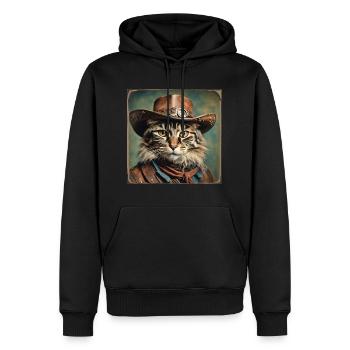 Chat / Animal / Photo / Sépia / Rétro / Western - Sweat à capuche Premium bio Homme - noir - Devant - Nico (187cm)