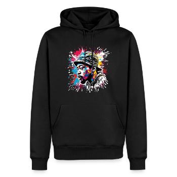 Rappeur / Hip Hop / Chanson / Cool / Rimes / Beat - Sweat à capuche Premium bio Homme - noir - Devant - Nico (187cm)