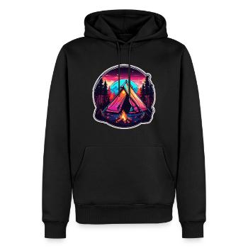 Forêt / Sauvage / Tente / Sauvage / Arbres / Vie - Sweat à capuche Premium bio Homme - noir - Devant - Nico (187cm)