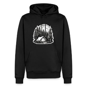 Wald / Wild / Zelt / Wildnis / Bäume / Life - Männer Premium Bio Hoodie - Schwarz - Vorne - Nico (187cm)