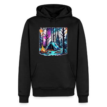 Wald / Wild / Zelt / Wildnis / Bäume / Life - Männer Premium Bio Hoodie - Schwarz - Vorne - Nico (187cm)