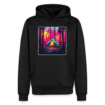 Wald / Wild / Zelt / Wildnis / Bäume / Life - Männer Premium Bio Hoodie - Schwarz - Vorne - Nico (187cm)