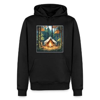 Wald / Wild / Zelt / Wildnis / Bäume / Life - Männer Premium Bio Hoodie - Schwarz - Vorne - Nico (187cm)