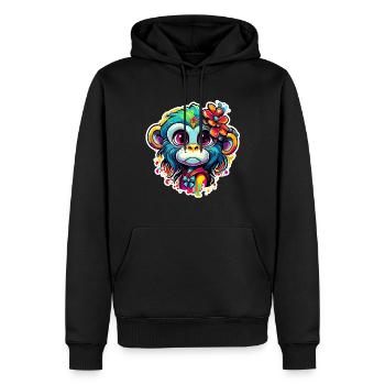 Singe mignon / Fille de singe / Mignon / noeud de cheveux - Sweat à capuche Premium bio Homme - noir - Devant - Nico (187cm)