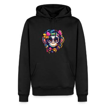 Singe mignon / Fille de singe / Mignon / noeud de cheveux - Sweat à capuche Premium bio Homme - noir - Devant - Nico (187cm)