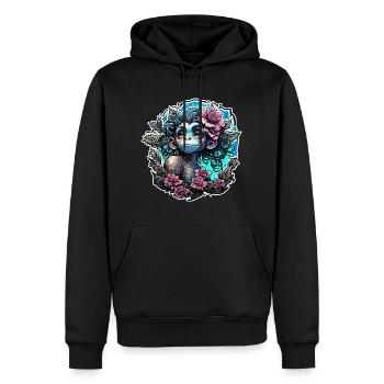 Singe mignon / Fille de singe / Mignon / noeud de cheveux - Sweat à capuche Premium bio Homme - noir - Devant - Nico (187cm)