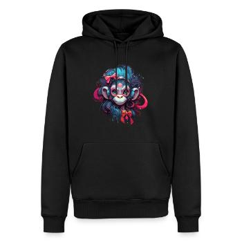 Singe mignon / Fille de singe / Mignon / noeud de cheveux - Sweat à capuche Premium bio Homme - noir - Devant - Nico (187cm)
