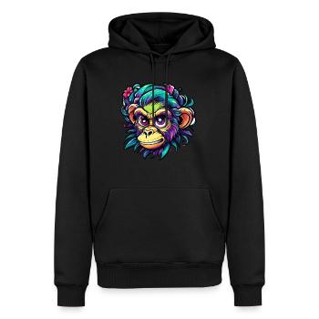 Singe mignon / Fille de singe / Mignon / noeud de cheveux - Sweat à capuche Premium bio Homme - noir - Devant - Nico (187cm)