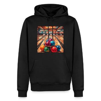 Bowling / Quilles / Bowling / Pin / Strike - Sweat à capuche Premium bio Homme - noir - Devant - Nico (187cm)