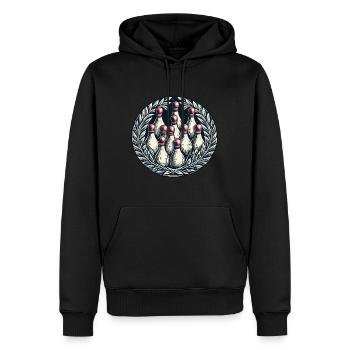 Bowling / Quilles / Bowling / Pin / Strike - Sweat à capuche Premium bio Homme - noir - Devant - Nico (187cm)