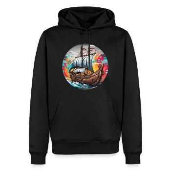 Navire / Bateau / Ancre / Mer / Océan / Capitaine - Sweat à capuche Premium bio Homme - noir - Devant - Nico (187cm)