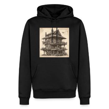 Bauplan / Sepia / Vintage / Retro / Haus - Männer Premium Bio Hoodie - Schwarz - Vorne - Nico (187cm)