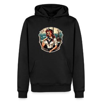 Marin / Pin-up / Navire / Bateau / Ancre / Dame - Sweat à capuche Premium bio Homme - noir - Devant - Nico (187cm)