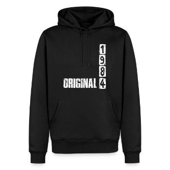 Millésime 1984 - Sweat à capuche Premium bio Homme - noir - Devant - Nico (187cm)