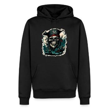 Pirat / Ahoi / Anker / Kapitän / Totenkopf / Rum - Männer Premium Bio Hoodie - Schwarz - Vorne - Nico (187cm)