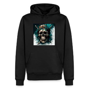 Pirat / Ahoi / Anker / Kapitän / Totenkopf / Rum - Männer Premium Bio Hoodie - Schwarz - Vorne - Nico (187cm)