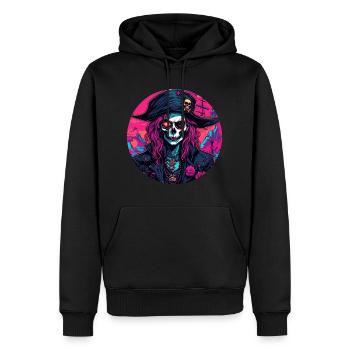 Piratin / Ahoi / Anker / Kapitän / Totenkopf / Rum - Männer Premium Bio Hoodie - Schwarz - Vorne - Nico (187cm)