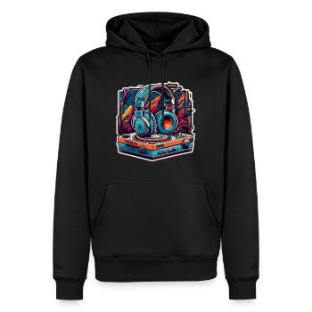 Kopfhörer / Audio / Musik / Klang / cool - Männer Premium Bio Hoodie - Schwarz - Vorne - Nico (187cm)