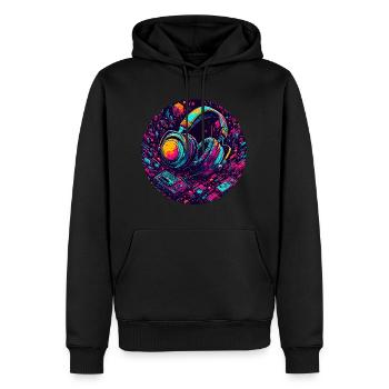Kopfhörer / Audio / Musik / Neon / cool / lauschen - Männer Premium Bio Hoodie - Schwarz - Vorne - Nico (187cm)