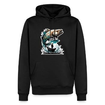 Pêcheur Siluette / Pêche / Poissons / Lac / Sport - Sweat à capuche Premium bio Homme - noir - Devant - Nico (187cm)