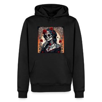 La Catrina/ Tatouage / Mexique / Crâne / Crâne - Sweat à capuche Premium bio Homme - noir - Devant - Nico (187cm)