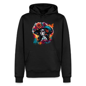 La Catrina/ Tatouage / Mexique / Crâne / Crâne - Sweat à capuche Premium bio Homme - noir - Devant - Nico (187cm)