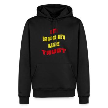 In Spain we trust - Männer Premium Bio Hoodie - Schwarz - Vorne - Nico (187cm)