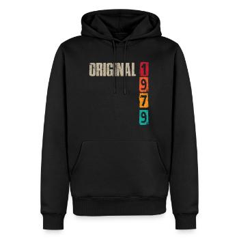 Millésime 1979 - Sweat à capuche Premium bio Homme - noir - Devant - Nico (187cm)