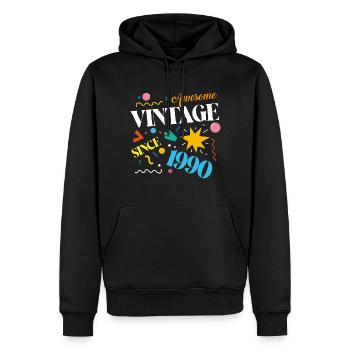 Millésime 1990 - Sweat à capuche Premium bio Homme - noir - Devant - Nico (187cm)