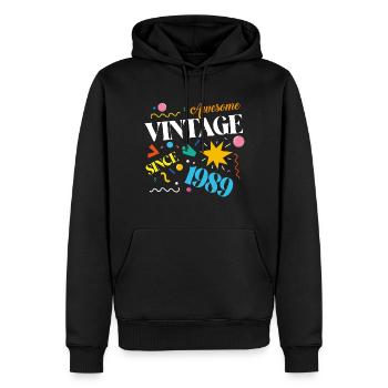 Millésime 1989 - Sweat à capuche Premium bio Homme - noir - Devant - Nico (187cm)