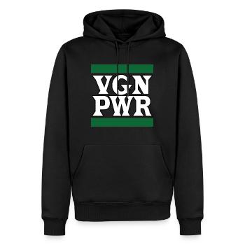 Vegan Power Statement VGN PWR - Männer Premium Bio Hoodie - Schwarz - Vorne - Nico (187cm)