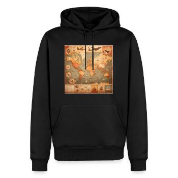 Carte du monde vintage avec des motifs de voyage - Sweat à capuche Premium bio Homme - noir - Devant - Nico (187cm)