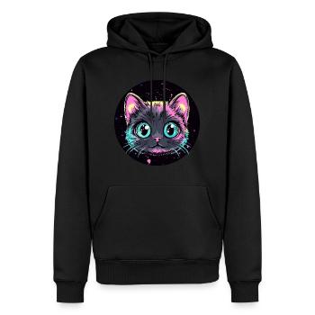 Chat néon Pop Art - Sweat à capuche Premium bio Homme - noir - Devant - Nico (187cm)