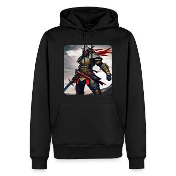 Fier samouraï cyborg avec tatouage Japan Asia Ninja - Sweat à capuche Premium bio Homme - noir - Devant - Nico (187cm)