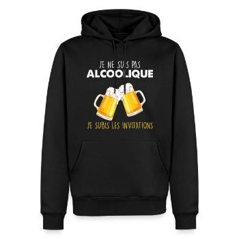 Cadeau humour alcool. Apéro bière - Sweat à capuche Premium bio Homme - noir - Devant - Nico (187cm)